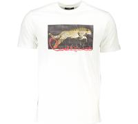 Cavalli Class T-shirt blanc de luxe avec logo imprimé : Taille - L Taille : L