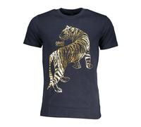 Cavalli Class - T-shirt bleu à manches courtes avec logo imprimé - Homme - Tops - Bleu - Taille: XL