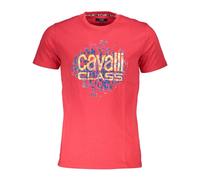Cavalli Class - T-shirt rouge à manches courtes avec logo imprimé - Homme - Tops - Rouge - Taille: XL
