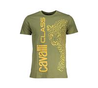 Cavalli Class - T-shirt vert à imprimé léopard et col rond - Homme - Tops - Vert - Taille: L