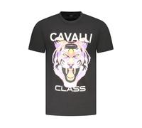 Cavalli Class - Logo Print Cotton T-Shirt - Homme - Tops - Noir - Taille: L
