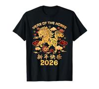 Cavallo d'oro Simbolo dello Zodiaco Cinese 2026 Capodanno T-Shirt