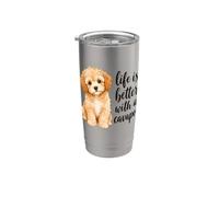 Cavapoo Life Is Better Cavalier Caniche Mix Propriétaire de chien Gobelet isotherme en acier inoxydable double paroi