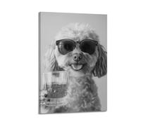 Cavapoo - Poster mural décoratif sur toile avec verre à bourbon, verre à boire du whisky, noir et blanc, 40 x 60 cm