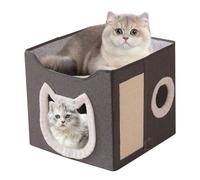 Cave à chat pliable pour refuge pour animaux, grand lit à 2 couches avec coussinet anti-rayures et boule pour chats, chiens, intérieur, maison, hiver et extérieur