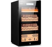 Cave à cigares 90L Compresseur Intelligent de température et d'humidité constantes Refroidissement par air Cadre en Bois de cèdre Réservoir d'eau de Grande capacité
