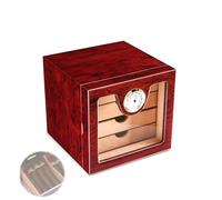 Cave à Cigares à 3 éTages, 60-80 Cigares, Grande Capacité, en Bois Massif Laqué Piano, avec Compartiments IndéPendants, HygromèTre, Humidificateur et Plateaux de Rangement(Red)