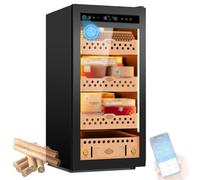 Cave À Cigares avec 3 Paniers en Cèdre, avec Serrure À Empreinte Digitale, 90L, Capacité De 600 Cigares, Télécommande Wi-FI, Ammoniac Net, Température Et Humidité Constantes, Écran Tactile