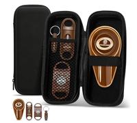 Cave à cigares de voyage - Multifonction - Portable - Avec cutter droit, coupe-V, perforateur et cendrier en céramique - Kit 4 en 1 avec sac pour terrasse, extérieur (marron)