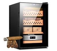 Cave à cigares électrique 50 L avec contrôle de la température et de l'humidité, pouvant contenir 200 à 300 cigares, avec étagères en cèdre espagnol, tiroir, éclairage LED chaud et porte en verre tr