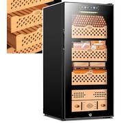 Cave à cigares électrique réfrigérée, intelligente, électronique, revêtement en bois de cèdre, éclairage LED, température de 16 à 22 °C, humidité de 60 à 80%