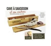 COOK CONCEPT - KD3158 Cave à Saucisson avec Couteau en Bois et INOX - Décoration Table Bistrot - Pratique et Facile à Entretenir - H10,5 x L7,5 x P32,5 cm - Beige et Gris
