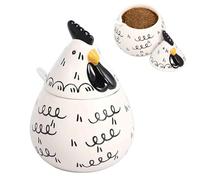 Cave à sel en forme de coq avec couvercle et cuillère, support en céramique pour comptoir, épices, sucre, café (C)