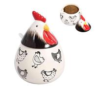 Cave à sel pour poulet, pot en forme de coq avec couvercle et cuillère, support à sel en céramique pour comptoir, épices, sucre, café pour décoration de cuisine (A)