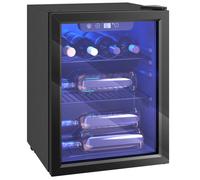 HOMCOM Cave à vin 16 bouteilles 48L, réfrigérateur à vin et boissons avec température réglable 4-16 °C, porte réversible en verre trempé double, éclairage LED et étagère amovible, noir