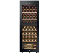 Haier Wine Bank 50 Series 5 HWS56GDG Cave à vin pour 56 bouteilles, 2 zones séparées, étagères en bois, filtre anti-UV, système de vibration, écran numérique, éclairage LED, 37 dBA, noir