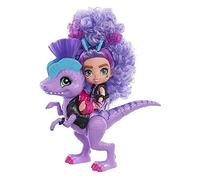 Cave Club Bébé des Cavernes mini-poupée Rebelle 8 cm aux cheveux violets, avec figurine dinosaure et accessoires, jouet pour enfant, GXP24