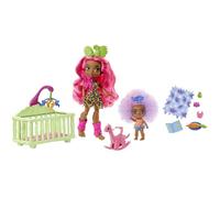 Cave Club Coffret Babysitting avec poupée Fernessa aux Cheveux Roses avec Mini-poupée bébé des cavernes et Accessoires, Jouet pour Enfant, GNL92