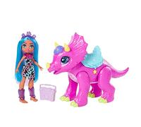 Cave Club coffret Fête des Dinosaures avec poupée préhistorique Tella, figurine sonore de Partyceratops et accessoires, jouet pour enfant, GXP20