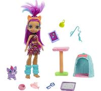 Cave Club coffret Histoire des Cavernes avec poupée Roaralai aux cheveux violets, figurine bébé tigre Ferrell et accessoires, jouet pour enfant, GNL95