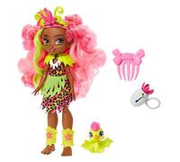Cave Club poupée préhistorique articulée Fernessa aux Cheveux Roses avec Figurine bébé Dinosaure Ptilly et Accessoires, Jouet pour Enfant, GNL85