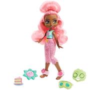 Cave Club poupée préhistorique articulée Pyjama Party Fernessa aux cheveux roses, masque de nuit et 3 accessoires, jouet pour enfant, GTH03