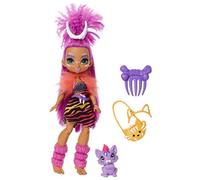 Cave Club poupée préhistorique articulée Roaralai aux Cheveux Violets avec Figurine bébé Tigre Ferrell et Accessoires, Jouet pour Enfant, GNL84