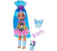 Cave Club poupée préhistorique articulée Tella aux Cheveux Bleus avec Figurine bébé canidé Hunch et Accessoires, Jouet pour Enfant, GNL86