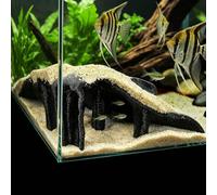 Cave d'aquarium - Cachette d'angle - Cachette de reptile PETG avec 500 g de sable, texture racine de mangrove pour poissons, crevettes, gecko, lézard, décoration d'aquarium - 19,1 x 19,1 x 10,2 cm