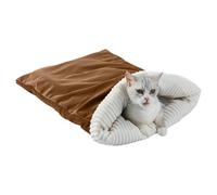 Cave de lit pour chats - Sac de couchage pour chat de 65,5 cm pour chaleur et confort, peluche douce et confortable avec design de sac de blottissage, nid en peluche isolante pour se reposer, câliner