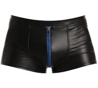 Cave Hero Short en simili-latex avec fermeture éclair avant - Short effet mouillé avec zip, noir/bleu, XXL