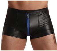 Cave Hero Short semblable à du latex avec fermeture éclair sur le devant, short effet mouillé avec fermeture éclair, noir/ bleu, S