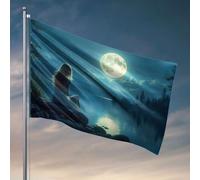 Cave Man Bar A Woman In White Sits By A Lake Under A Full Moon Drapeau Mancave Accessoires Hommes Décoration (152 x 244 cm)