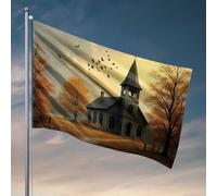 Cave Man Bar Autumn Serenity: A Church In The Woods Drapeau Accessoires de piscine Décoration extérieure à suspendre (30 x 45 cm)