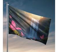 Cave Man Bar Cascade Magique avec Papillons Roses Drapeau Piscine Jardin Drapeaux Printemps et Été (30 x 45 cm)