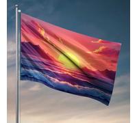 Cave Man Bar Coucher de soleil sur les montagnes et drapeau de la mer Drapeaux de piscine Jardin Printemps et été (120 x 180 cm)