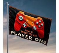 Cave Man Bar Home Is Where You Are : Player One Flag Accessoires de piscine Décoration extérieure à suspendre (120 x 180 cm)