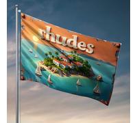 Cave Man Bar Rhodes Island : un drapeau d'évasion méditerranéenne sereine pour décoration de chambre d'homme, drapeaux de jardin pour l'extérieur (30 x 45 cm)