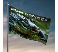 Cave Man Bar Welcome To Croc Horror : A Spine-Chilling Adventure In The Wild Flag Accessoires de chambre pour adolescents garçons Décoration d'extérieur à suspendre (30 x 45 cm)