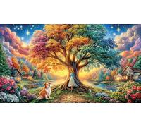 Cave-with-Glowing-Tree-and-Aurora 1000 pièces Puzzle pour Adultes Cadeau Amusant & Activité Maison Défi de Jeu éducatif Jeu Stimulant pour Femmes et Hommes 70x50/1000 pièces