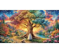 Cave-with-Glowing-Tree-and-Aurora Puzzle pour Adultes 1000 pièces Puzzle Jeu Stimulant pour décoration Murale et Cadeaux Idée Cadeau Parfaite Jeux éducatifs 70x50/1000 pièces