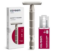 CAVEEM Rasoir de Sécurité à Double Tranchant, Rasoirs à Lame Unique avec 5 Lames de Rasoir de Sécurité en Acier Inoxydable pour Hommes et Femmes,Rasoir en Métal Réutilisable - Argent Mat