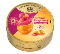 Cavendish & Harvey Double Fruit Drops Orange Framboise Boîte de 175 g Bonbons aux fruits fourrés à l'orange et à la framboise Vegan, Halal, Casher 1 x 175 g