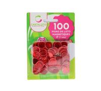 cavernedesjouets 100 pions de Loto magnetique 17mm, Coloris Rouge - marquage et ramasse Facile - jetons aimantes - Set Accessoire Jeu Bingo + 1 Carte