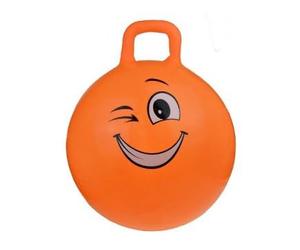 cavernedesjouets Ballon Sauteur Enfant Skippy hop 55 cm Orange, Visage clin d'oeil - avec poignee - PVC Epais et Resistant - jusqu'a 50 kg - Set Jouet motricite equilibre Gym et Carte