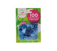 cavernedesjouets Blister 100 pions de Loto magnetique Bleu 17 mm - jetons aimantes - marquage Carton Grille Loto Bingo - Accessoire Jeu et 1 Carte