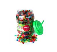 cavernedesjouets Boite 5000 pions de marquage Loto 15 mm, Vert/Rouge/Bleu/Orange/Rose - jetons pour Carton Grille - Set Accessoire Jeu Bingo et Carte Tigre
