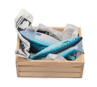 cavernedesjouets Cagette 6 Poissons Frais en Bois - Accessoire dinette/marchande - Set Jeu Imitation + Carte Tigre