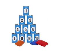 cavernedesjouets Chamboule Tout 10 boites Metal et 3 Sacs Tissu - Jeu de Massacre, Casse Boite - Jeu de Lancer Enfant - Set Kermesse, Fete et Carte