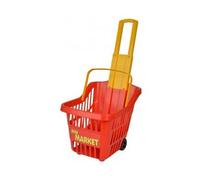 cavernedesjouets Chariot Panier a roulettes supermarché Enfant - Hauteur poignée 54 cm - Coloris Rouge - Set Jouet d'imitation Enfant avec Carte - Course - epicerie